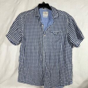 Tommy Bahama Shirt Mens Large Blue White Poplin‎ Check Plaid Island Modern Fit